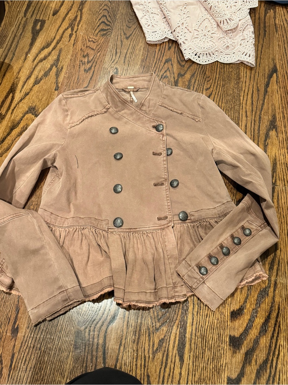 Free People Mauve Double-Breasted Peplum Jacket